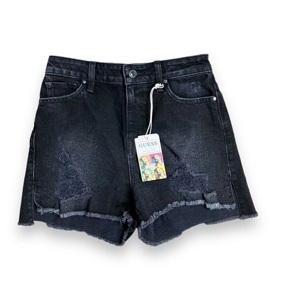 Guess Pants - Guess X Jennifer Lopez Shorts WMNS 25 Black Claudia High‎ Rise Slit Distressed